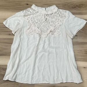 Clover + Scout Ivory Lace Trim Blouse Shirt Women’s Medium